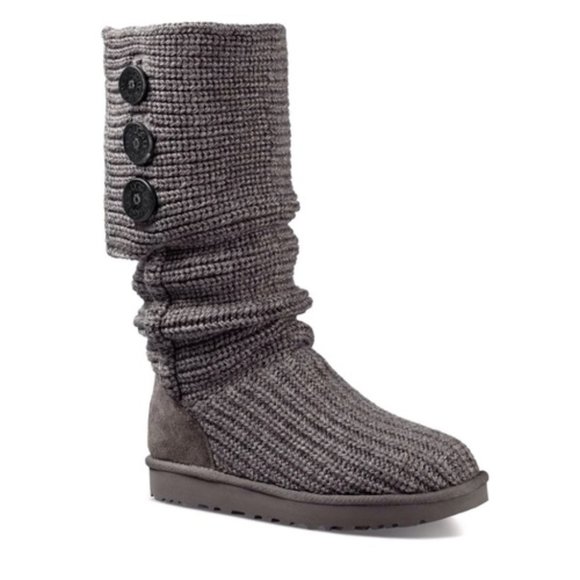 New UGG Classic Cardy Tall Gray Knit Boots - Picture 2 of 9